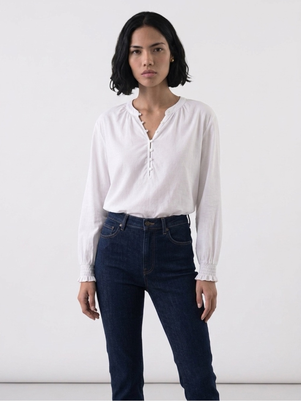 Cloth & Stone (Anthropologie) White Woven Lyocell Henley-Style Blouse (Size: XL)